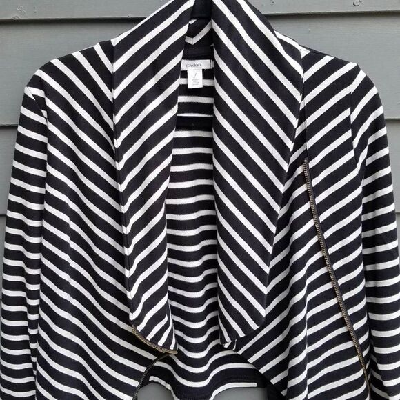 Caslon (Nordstrom) Black/White Striped Sweater/Sweatshirt/MOTO Jacket Size Small - Picture 5 of 13